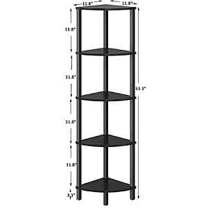 5-Tier Vimber Industrial Corner Bookshelf (Black, 53.3" x 11.8" x 11.8") $18.50