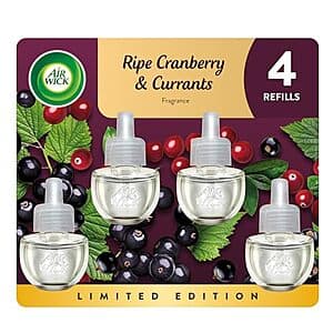 4-Pack 0.67-Oz Air Wick Plug In Scented Oil Refill (Ripe Cranberry & Currants) $6