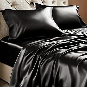 Prime: 4-Piece BEDELITE Satin Bed Sheet Set w/ Deep Pocket Fitted Sheet (Black) from $10.45