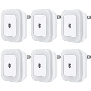 6-Pack Uigos Plug-in LED Night Light w/ Dusk to Dawn Sensor $6