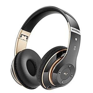 Falebare 6S Wireless Over Ear Bluetooth Headphones (Black & Gold) $10