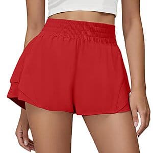 FireSwan women's high-waisted quick-dry running shorts with butterfly flowy design in various colours, featuring deep side pockets and soft liner.