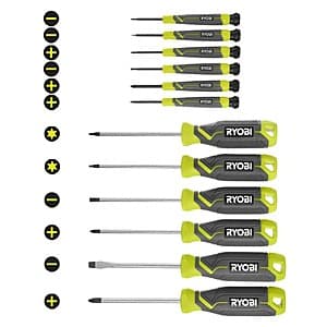 12-Piece RYOBI Screwdriver Set w/ Cushion Grip Handles $14.95 + Free Shipping