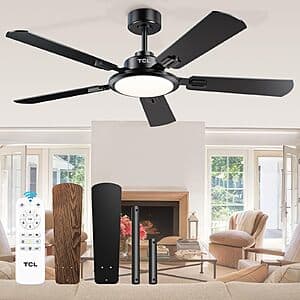 52" TCL Ceiling Fan w/ 6 Speeds, LED Light & Remote Control $70 + Free S&H