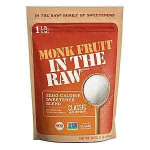16-Oz Monk Fruit In The Raw Sweetener Baker's Bag $7