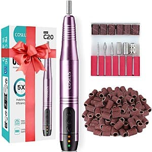 COSLUS Rechargeable Cordless Electric Nail Drill & File Kit (No Adapter, Purple) $6