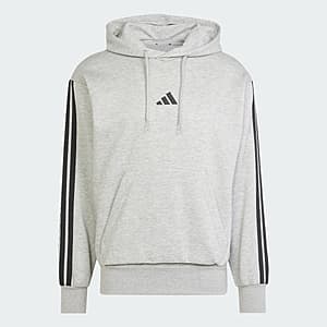 Adidas apparel item in medium grey heather and black colorway.