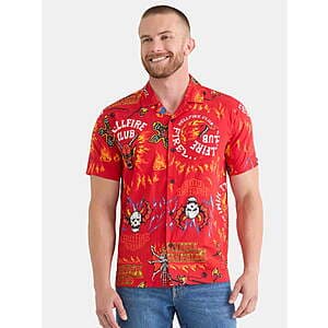 Stranger Things Men's Hellfire Club Button-Up Short Sleeve Shirt $3.75