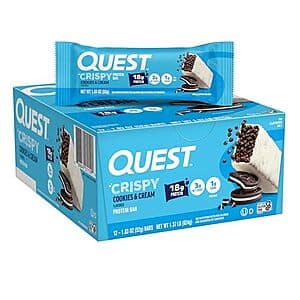 Box of Quest Nutrition Crispy Hero Protein Bars, 12-count pack.