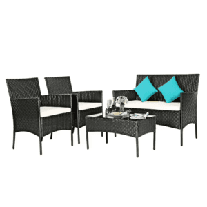 4-Piece Costway Rattan Patio Furniture Set w/ Cushions (Black w/ Beige Cushions) $110 + Free Shipping