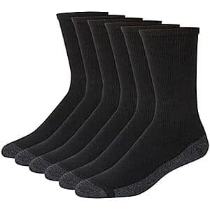 6-Pack Hanes Men's Max Cushioned Crew Socks (Black/Grey) $6.50