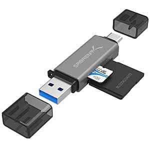 Sabrent USB 3.0 & USB Type-C OTG Memory Card Reader $7