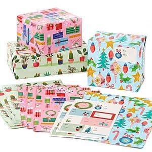 12-Ct Hallmark Cute Christmas Flat Wrapping Paper Sheets w/ Cutlines on Reverse $4.45