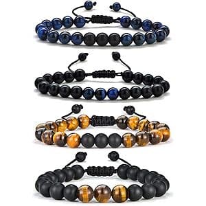 4-pk M MOOHAM Men's Natural Stone Bracelets (Various) $4 & More