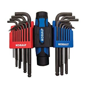 22-Pc. Kobalt Standard (SAE) & Metric Combination Ball-End Hex Key Set $16 + Free Pickup