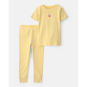 Pink toddler girls' 2-piece rib snug fit pajama set with butterfly design.