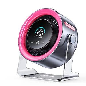 Prime: 5.8" Coolhill Rechargeable 100-Speed Small Desk Fan (Pink) $10.50