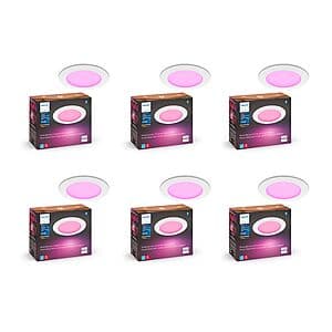 6-Pk 6" Philips Hue 1200 lm Smart Slim LED Recessed Downlight $225 + Free S&H