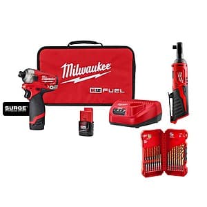 Milwaukee M12 12V 1/4" Hex Impact Driver + 3/8" Ratchet + 2x 2.0Ah Batteries Kit $109 + Free S/H