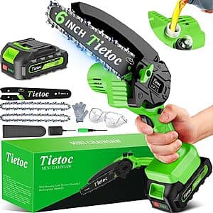 6" Tietoc Mini Electric Cordless Chainsaw w/ Battery & Charger $16