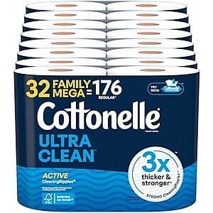 32-pk Cottonelle Toilet Paper (Ultra Clean or Ultra Comfort) + $15 Amazon Credit 2 for $53.95 w/ Subscribe & Save