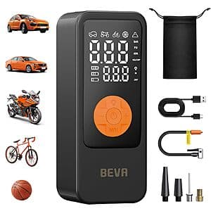 150psi BEVA Cordless Tire Inflator Portable Air Compressor w/ USB-C Charging $14.80