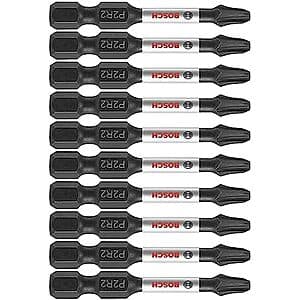 10-Pc Bosch 2" Phillips/Square #2 Impact Tough Screwdriving Power Bits $6.90