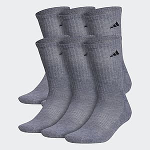 6-Pairs adidas Men's Athletic Cushioned Socks (Grey, L): Crew $7.20 + Free Shipping