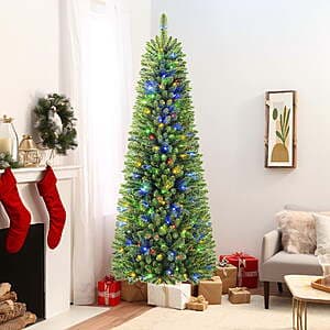 Lolsea 6.5' Premium Prelit Slim Christmas Tree w/ Remote (White/Multi Lights) $80 + Free S&H