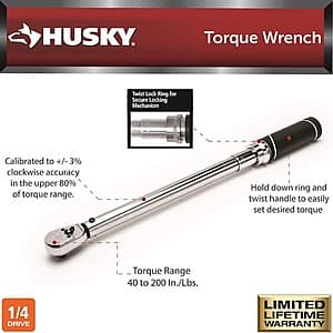Husky 50 ft. /lbs. to 250 ft. /lbs. 1/2" Drive Click Torque Wrench Tool $60 + Free S/H
