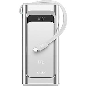 TALIX 10000mAh 100W Portable Charger w/ Built-in USB-C Cable & Digital Display $18