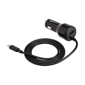 Amazon Basics 30W USB Car Charger w/ Attached 18W PD USB-C Cable $4.40