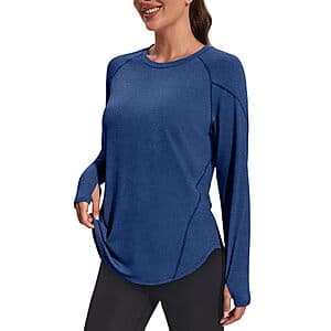 NIASHOT women's long sleeve workout top in dark color with UPF 50+ protection, displayed flat or on model for outdoor activities.