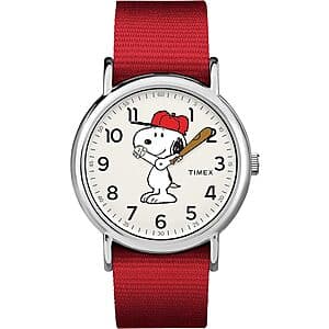38mm Timex x Peanuts Snoopy Men's or Women's Weekender Watch w/ Red Fabric Strap $35.70 + Free Shipping