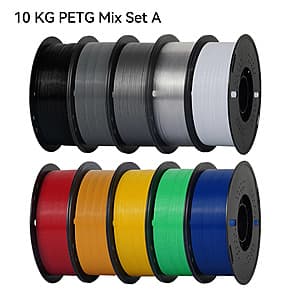 10-Pack 1kg KINGROON 1.75mm PETG 3D Printer Filament (Mix Set A) $56.25 + Free Shipping
