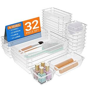 32-Pc StorMiracle 4-Size Drawer Organizer Set (Clear) $10