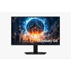 Samsung 27-inch Odyssey G60F gaming monitor with 1440p IPS display and thin bezels, black finish.