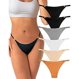 Six-pack of Flyard women's seamless no show underwear in various neutral colors and styles.