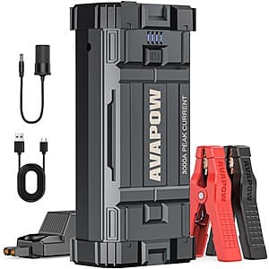 AVAPOW 12V 3000A Peak 23800mAh Car Battery Jump Starter (up to 8L Gas / Diesel) $26 + Free Shipping