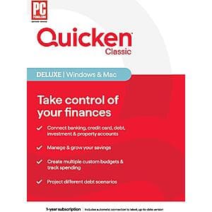 Quicken Classic Deluxe 1-Year Subscription (Windows/Mac Key Card) $37 & More + Free S&H