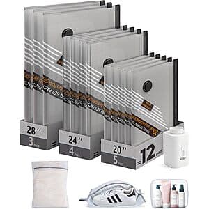 15-Pk Bagsmart Travel Vacuum Storage Bags Travel Kit w/ Wireless Rechargeable Pump $10