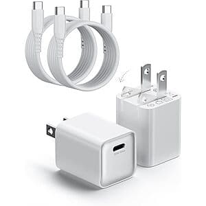 2-Pk Wegear 30W USB-C GaN III Wall Charger Block & Cable (White) $10