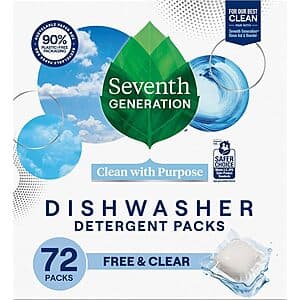 Prime: 72-ct Seventh Generation Dishwasher Detergent Packs (Free & Clear) 3 for $24.45 w/ S&S