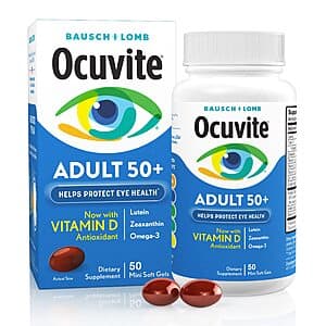 Select Accts: 50-Ct Ocuvite 50+ Eye Vitamin & Mineral Supplement Softgels $6.60 w/ S&S