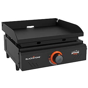 Blackstone 17-inch single-burner portable flat top griddle with black cooking surface and compact design.