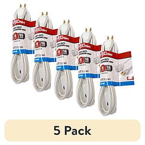 5-Pk 6' Hyper Tough 125V 13A 16AWG Indoor Extension Cords (White/Black) $8.95