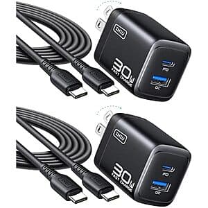 2-Pack INIU Up to 30W PD Fast Charging USB-C Charger Block (USB-C + USB-A; Black) $8.40