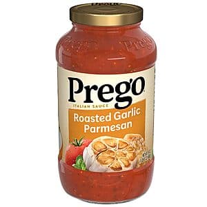 Prego 24-ounce bottle of tomato pasta sauce with red label.
