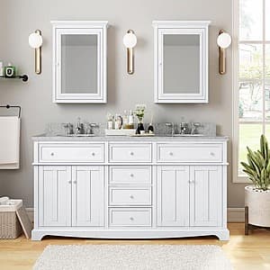 72" Home Decorators Collection Fremont Double Sink Bathroom Vanity w/ Granite Top $639 + Free Shipping