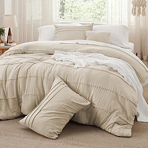 4-Pc Bedsure Pinch Pleat Comforter Set w/ Pillowcases & Decorative Pillow (Queen) $24 & More + Free S&H
